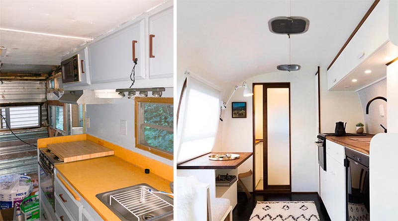 Je zult geen spijt hebben met een nieuwe keuken met moderne apparatuur in je caravan | Bron: Hallstromhome.com