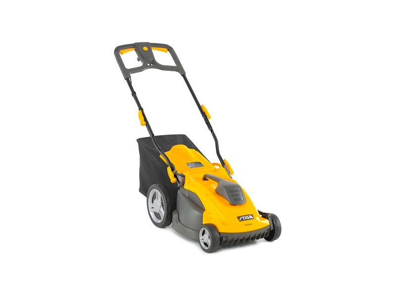 De STIGA Combi 340c biedt een maaibreedte van 38 cm en zes instelbare maaihoogtes van 25 tot 75 cm, inclusief mulching-functionaliteit voor natuurlijke bemesting en gemakkelijk opbergen met een verstelbare en inklapbare duwhendel | Prijs: €249,00