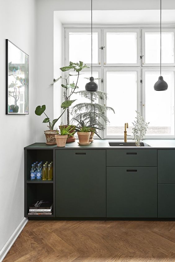 groene keukens donkergroen modern