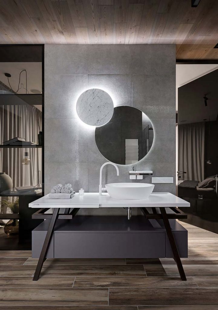 ronde spiegel moderne badkamer