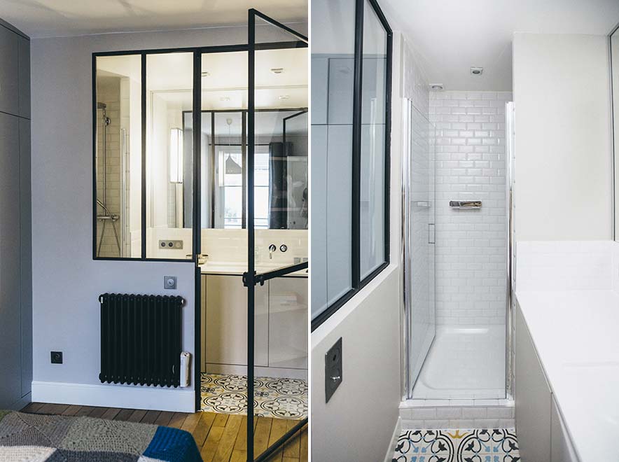 Deze smalle kleine badkamer, ontworpen door Camille Architectures, is nog geen 3m2!
