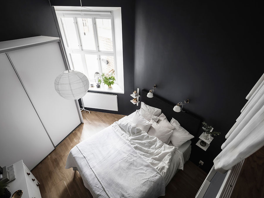 Fonetiek uitbreiden been Stoere Scandinavische slaapkamer met zwarte muren – Wooninspiratie