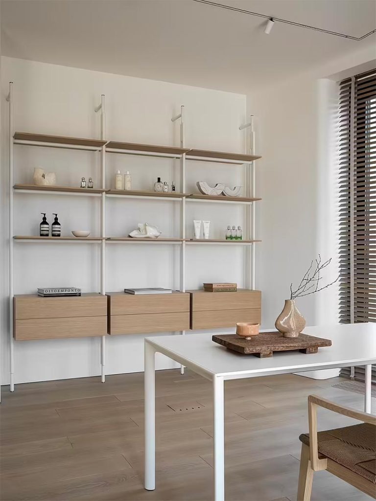 thuiskantoor houten wandkast open ladekasten