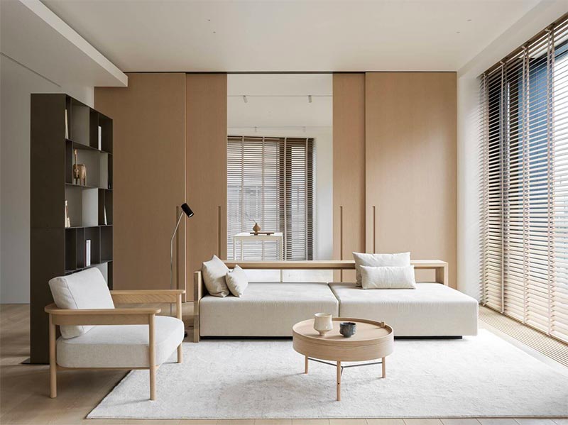 woonkamer houten schuifwanden open